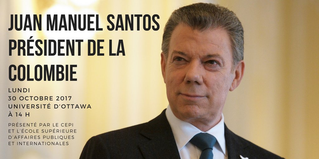 uOttawa's tweet photo. Ne manquez pas @JuanManSantos, président de la Colombie &amp; lauréat du Prix Nobel de la paix, à uOttawa! Inscription➡️ https://t.co/i5CLTUUipJ https://t.co/o3G8bnR0Vk