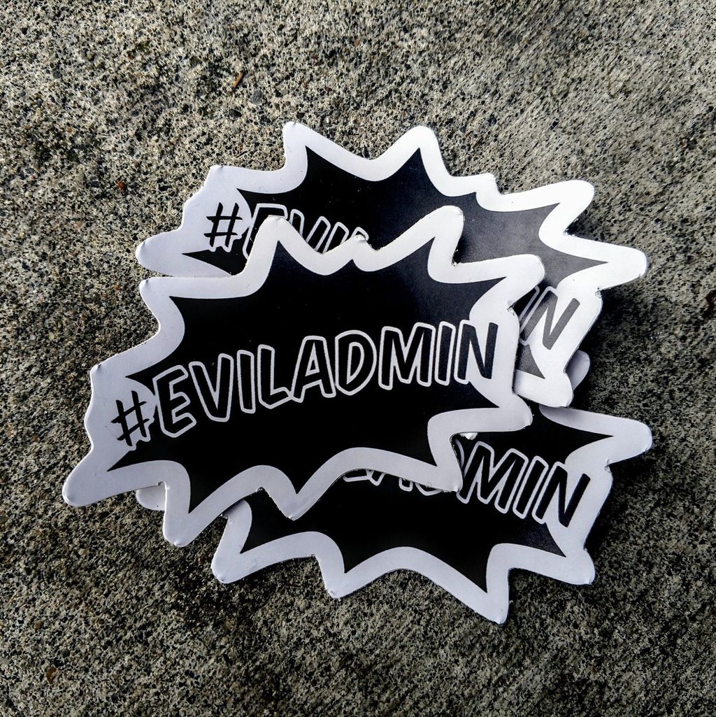 CloudPerks's tweet photo. If you're going to #Dreamforce keep your eyes peeled for the new #EvilAdmin sticker. -@The_Evil_Admin #DF17 #Salesforce https://t.co/dB6xWniKEJ