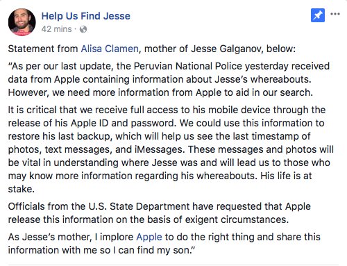 We still need more CRITICAL information from <a href="/Apple/">Apple</a> to #HelpUsFindJesse. His life is at stake. Please RT