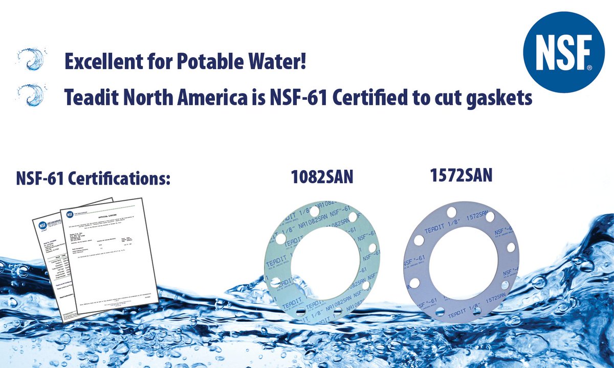 TeaditNA's tweet photo. Do you need NSF-61 approved cut gaskets or compressed sheet? Check out #Teadit products NA1082SAN and TF1572SAN #potablewater #WasteWater https://t.co/mP3WWYG9um