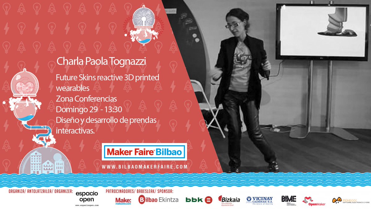 MakerFaireBio's tweet photo. Future Skins reactive 3D printed wearables. Paola Tognazzi. 
Diseño y desarrollo de prendas interactivas. 
#makerfairebilbao https://t.co/23DRJ3PEWG