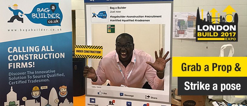 BagabuilderUk's tweet photo. #LondonBuild #londonbuildexpo #londonbuild2017 - Grab a Prop &amp; Strike a Pose to get Free Goodie Bag! https://t.co/zuf75YUboK