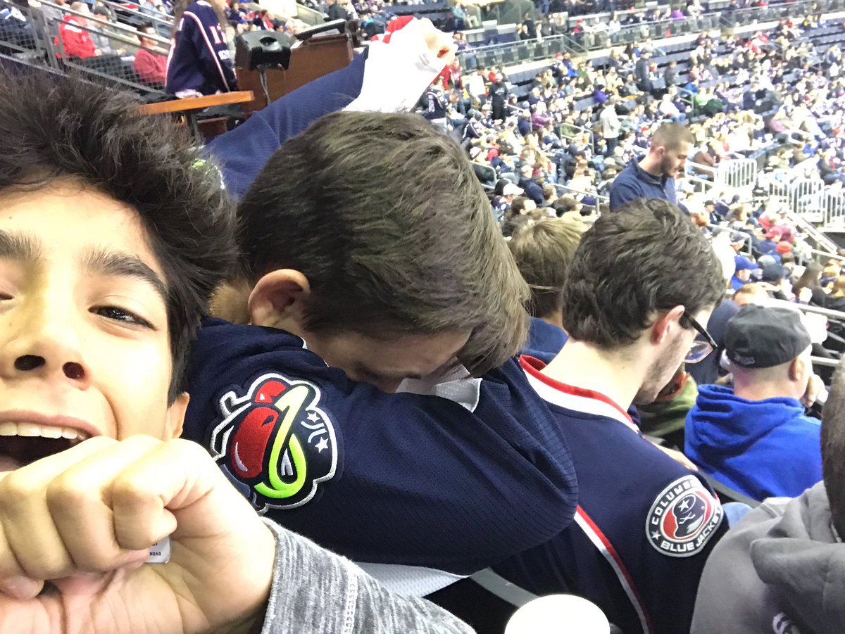 epicmonkey435's tweet photo. So stoked to see the incredible game in this estatic atmosphere! Me and my pals sure are wild! #cbj #reefed #yeet https://t.co/PHVcSpCOzL
