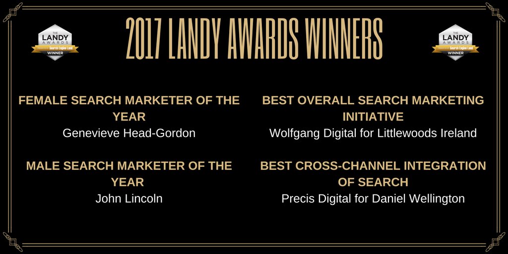 Drum roll! Presenting your 2017 Search Marketers of the Year, Best X-Channel Integration of Search &amp; Best Search Initiative! #LandyAwards