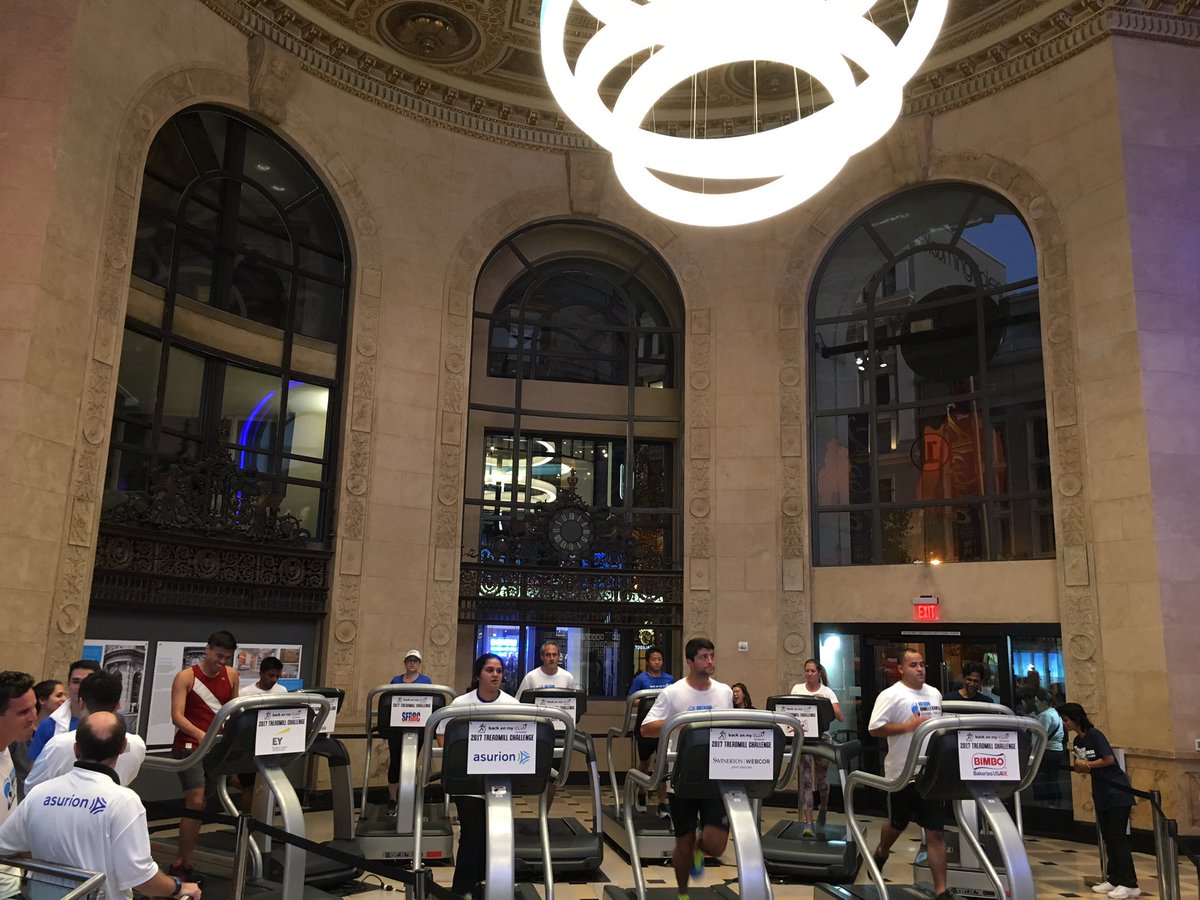 Sweat-filled treadmill challenge for @BoMFSF. Thanks <a href="/ATT/">AT&T</a> for turning your beautiful store into a cause.
