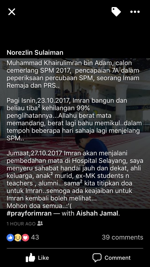 itsamirarif's tweet photo. Semoga dipermudahkan segala urusannya esok #prayforimran 😢😭 https://t.co/ZkGzF8onPm