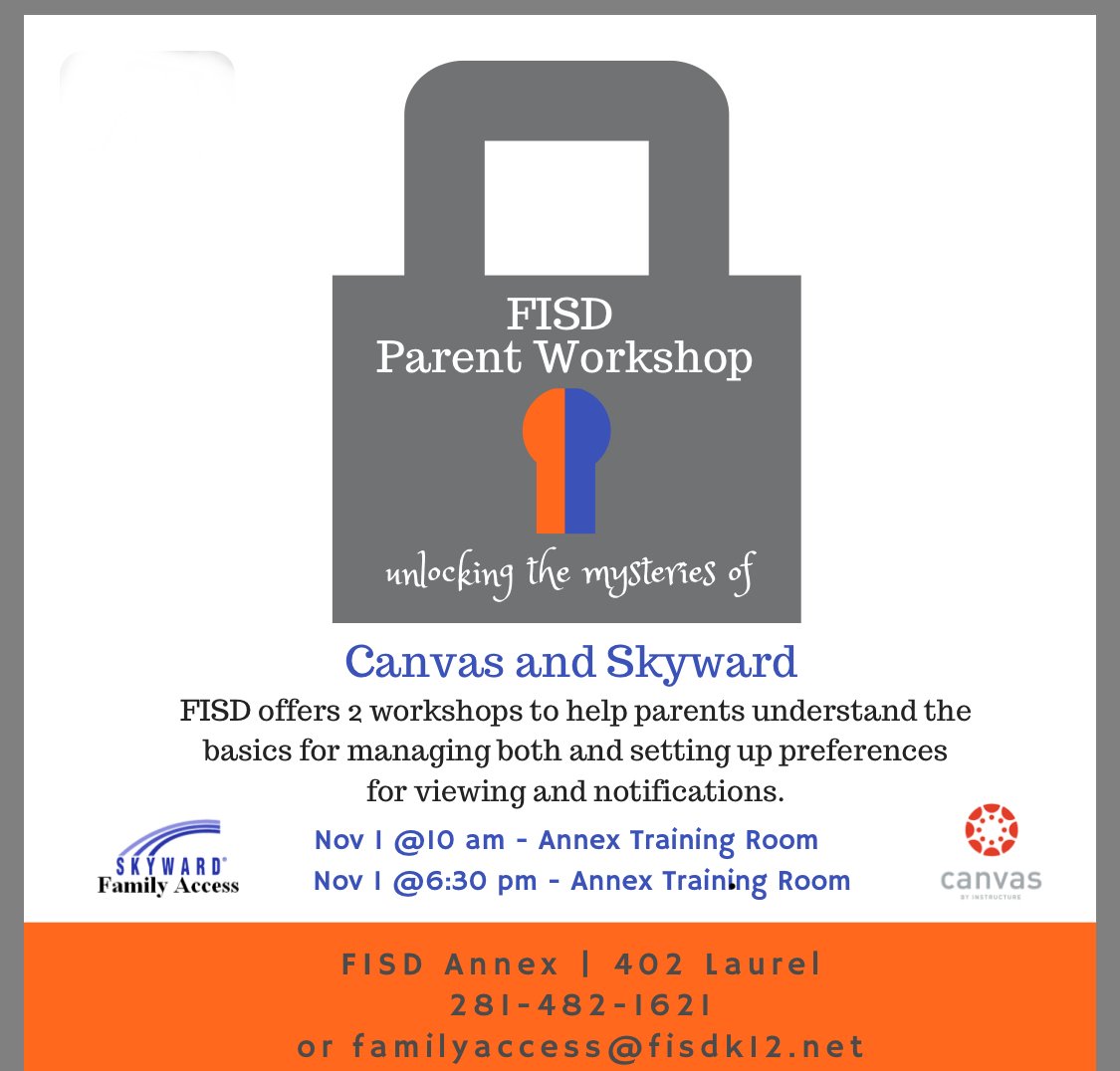 Friendswood Isd On Twitter Want To Be Notified If Your Child S Grade Falls Below An 80 Come To Our Parent Workshop On Skyward And Canvas Nov 1st Https T Co Kd5d7cupjq