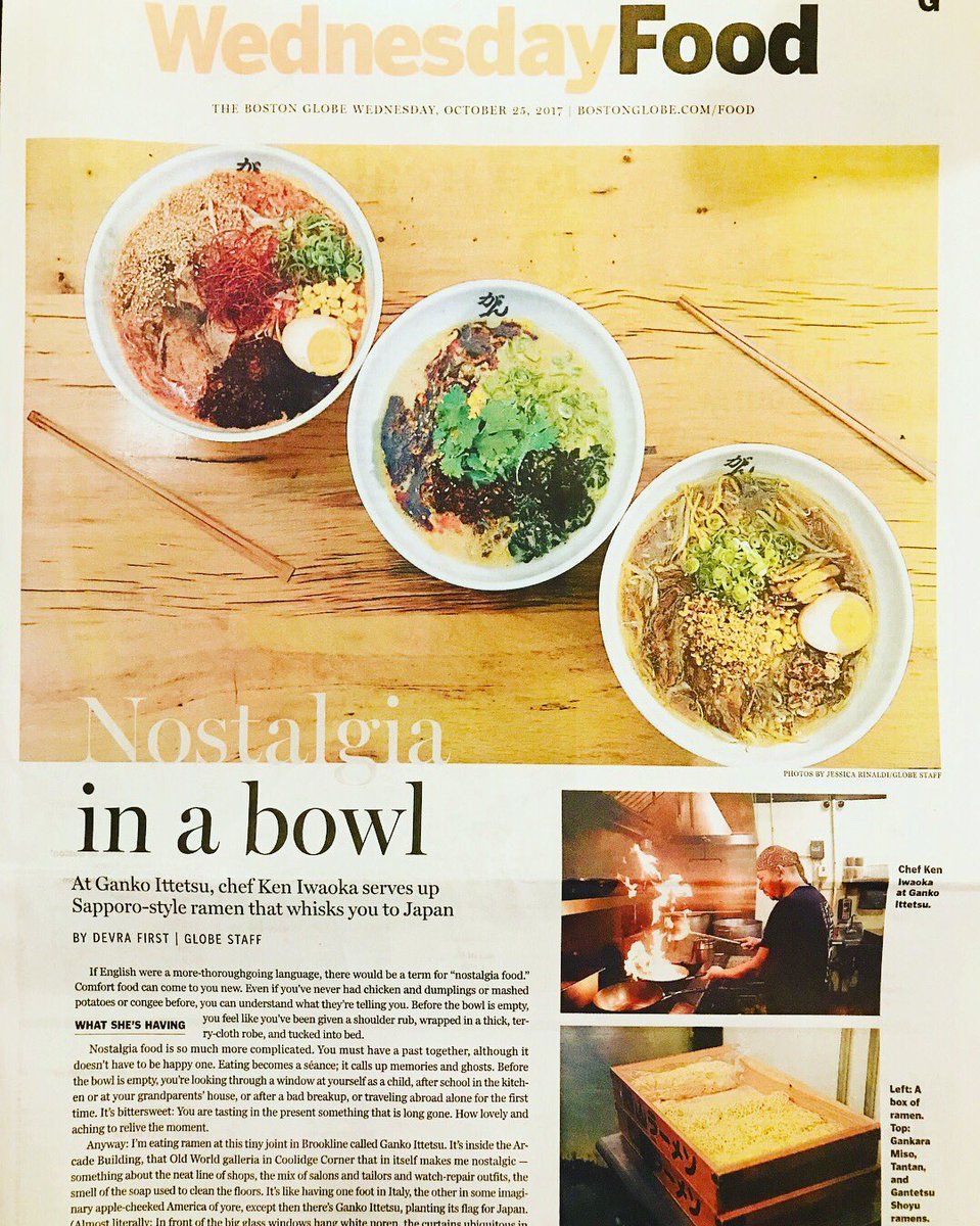 ganko_ramen's tweet photo. So nice to be recognized 😊 October 25, 2017 Wednesday Food section on Boston Globe✨ https://t.co/vdUCP1nINy