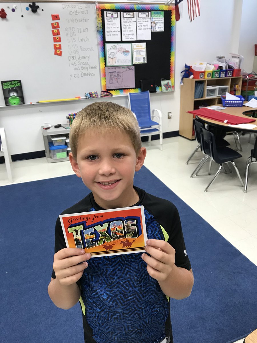 MsBarton_dsisd's tweet photo. Greetings from Texas!  Sending postcards to Leader in Me schools around the world.  Excited to hear from other firsties!  #iamdsisd #iamwses https://t.co/xBmzDZi6ck