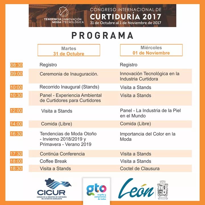 Programa de Actividades de Tendencia Moda + Innovación Tecnológica y del Congreso Internacional de Curtiduría. tendenciamoda.com.mx