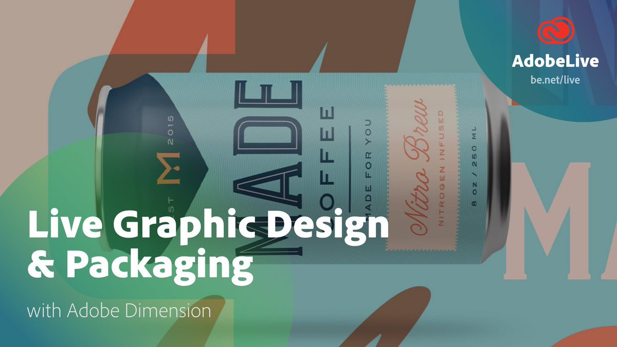 Behance's tweet photo. Learn about #AdobeDimension by joining #AdobeLive w/ top #graphicdesigners working on #packagingdesign, 10/31-11/2 https://t.co/IbZ6eSCKTY https://t.co/iiKMMR3D1P
