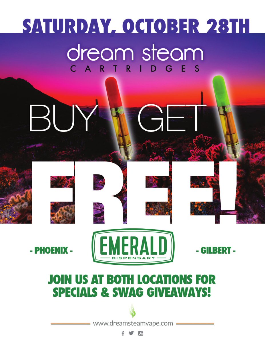 EmeraldArizona's tweet photo. During our Halloween Party, Sat. Oct 28, to take advantage of the Buy One Get One FREE on @DreamSteamAZ! #azmmj #emeraldaz https://t.co/1oijcaP2HX