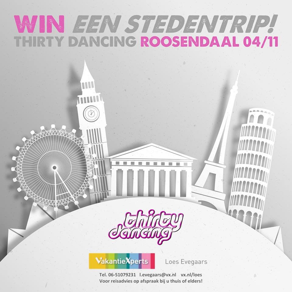 Roosendaal! Op 4-11 zijn we voor de 25e keer in de St. Jan. Dat schreeuwt om een vette prijs! Alle info op thirtydancing.nl #winnen