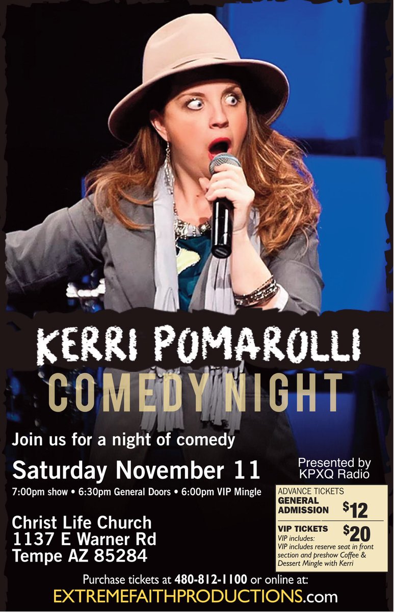 extremefaithpro's tweet photo. Be sure to get your tickets to see @KerriPom Saturday, Nov. 11. #comedy #Phoenix #Laugh #Funny #Cleancomedy TICKETS: https://t.co/0BOEE5I9Ct https://t.co/wNcDHae4WJ