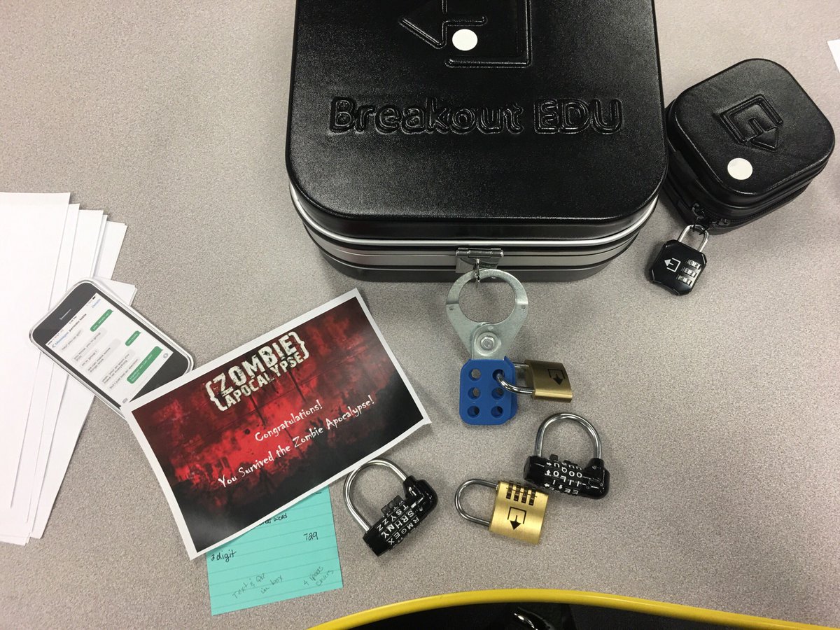 bagley_library's tweet photo. Zombie Apocalypse @breakoutEDU , 8th grade chemical changes and periodic table fun! #murrayproud #breakoutedu https://t.co/WPKupP7Xr6