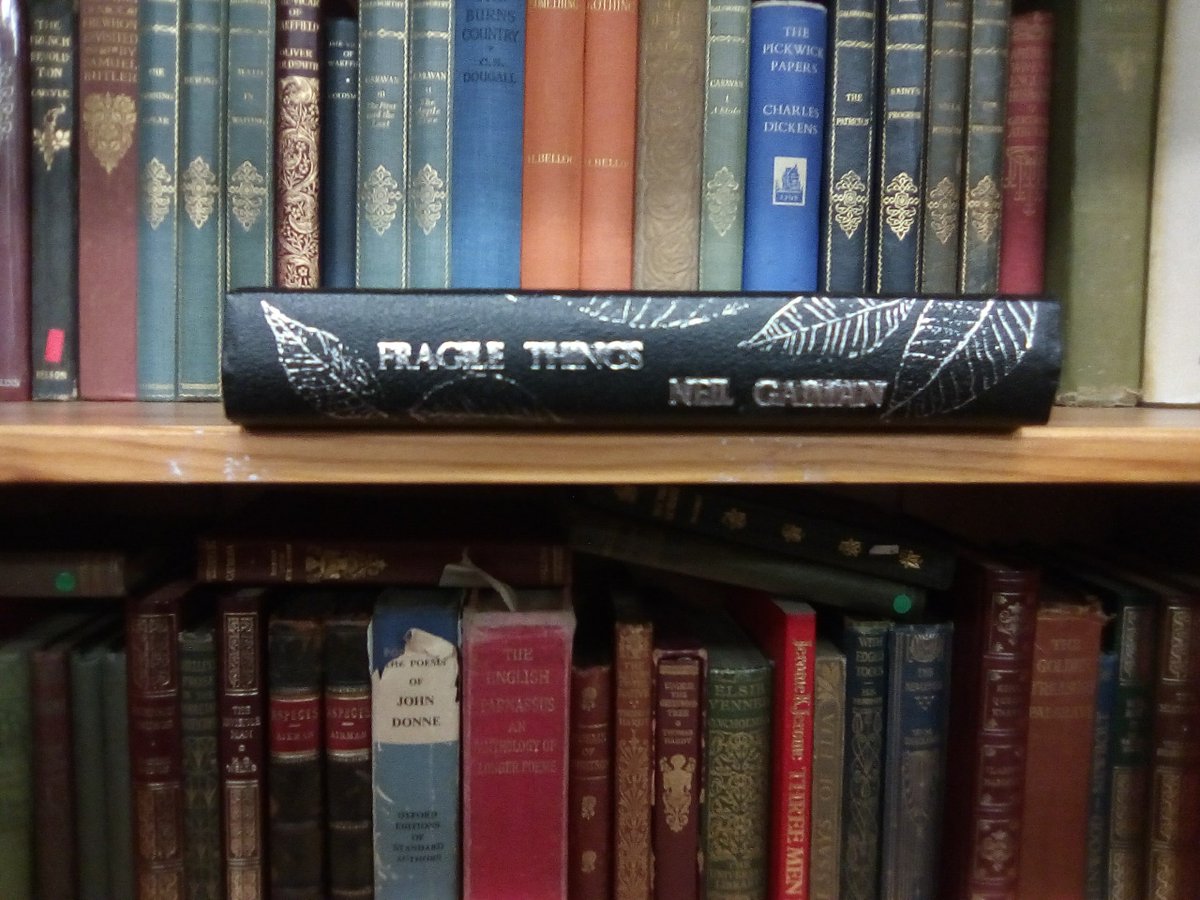 BetterReadBooks's tweet photo. Custom binding for Fragile Things, skeleton leaves in resin in front boards. Version Two https://t.co/FL3kQPl1H3