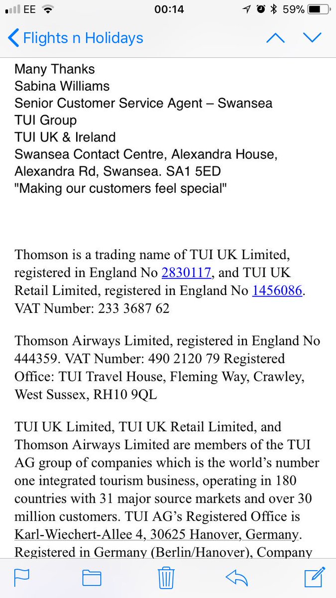 leemansiuk's tweet photo. @TUIUKcares Here is who I got an email from originally and who I replied to. Aftertravelswansea@thomson.co.uk #ThomsonHolidays https://t.co/0HHnZMgnJ9