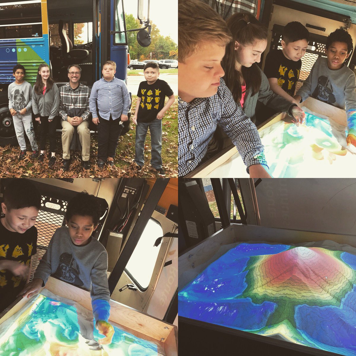 mpmseagles's tweet photo. Getting to play in the sand just got high tech with the @bsdfuturebus #MsTyler’sClass #augmentedrealitysandbox  #topography #bsdfutureready https://t.co/PQ8ctdl4F4