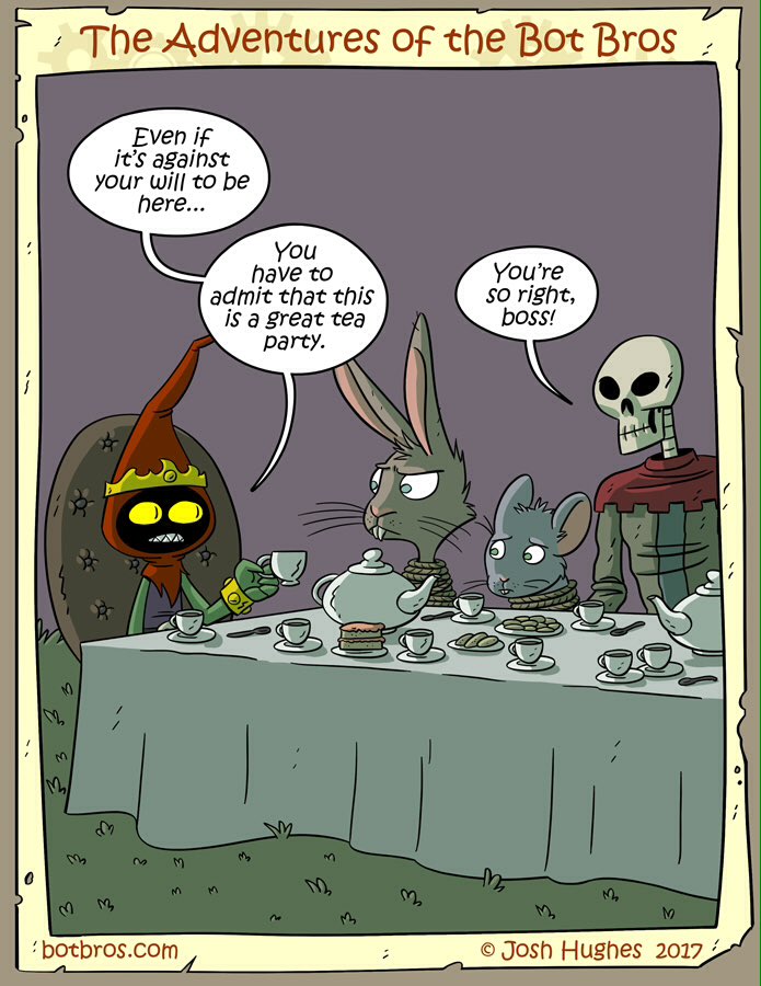 botbroscomics's tweet photo. Tea time! https://t.co/n2lw48rPYG #cartoon #botbros #comic #necromancer #teatime #wonderland #kidlit https://t.co/XYvb5Dl8wl