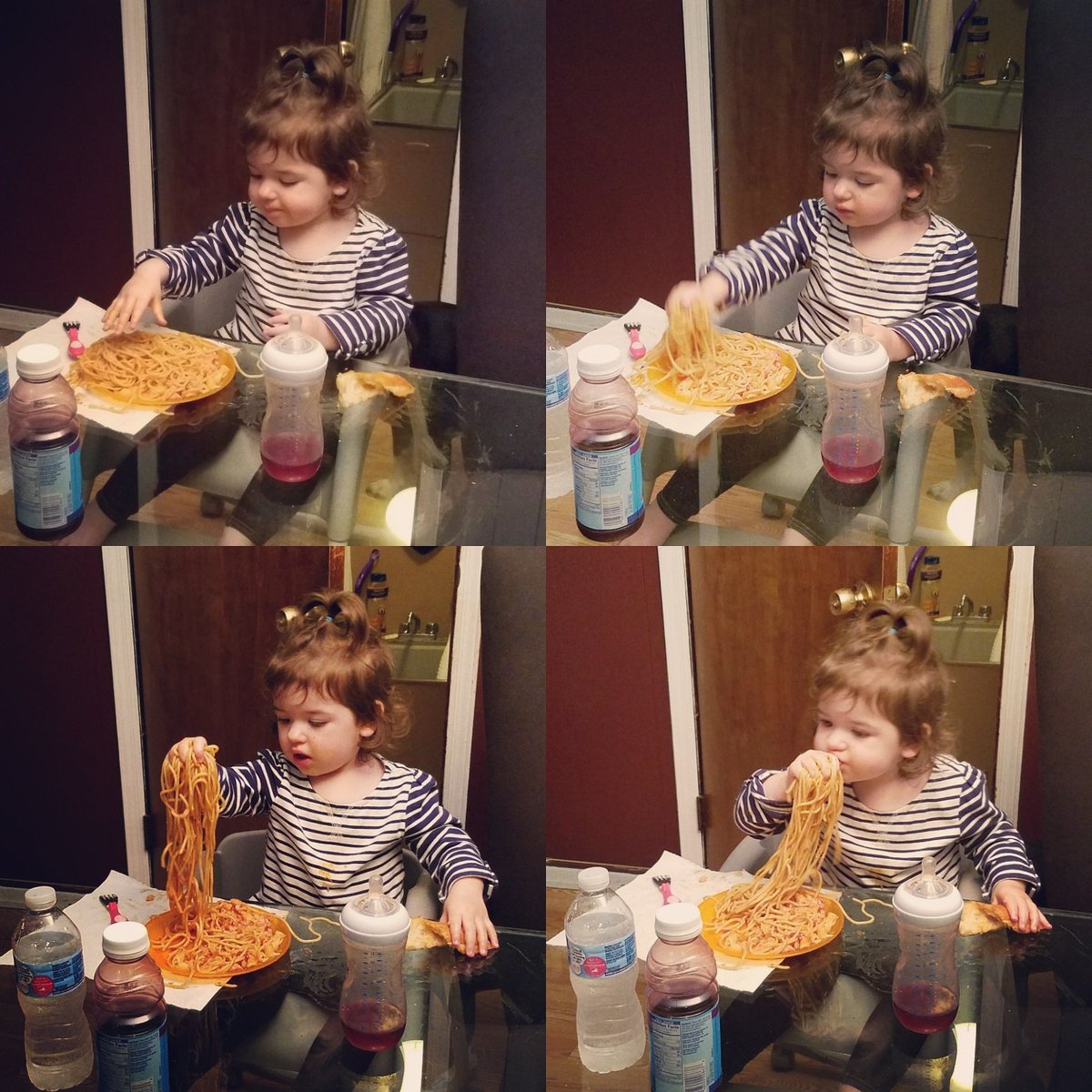 SuzieBolger821's tweet photo. Abby had other plans for what was my spaghetti for dinner. #oodlesofnoodles #sphagettimonster #someoneshungry https://t.co/Elq47yfLaB
