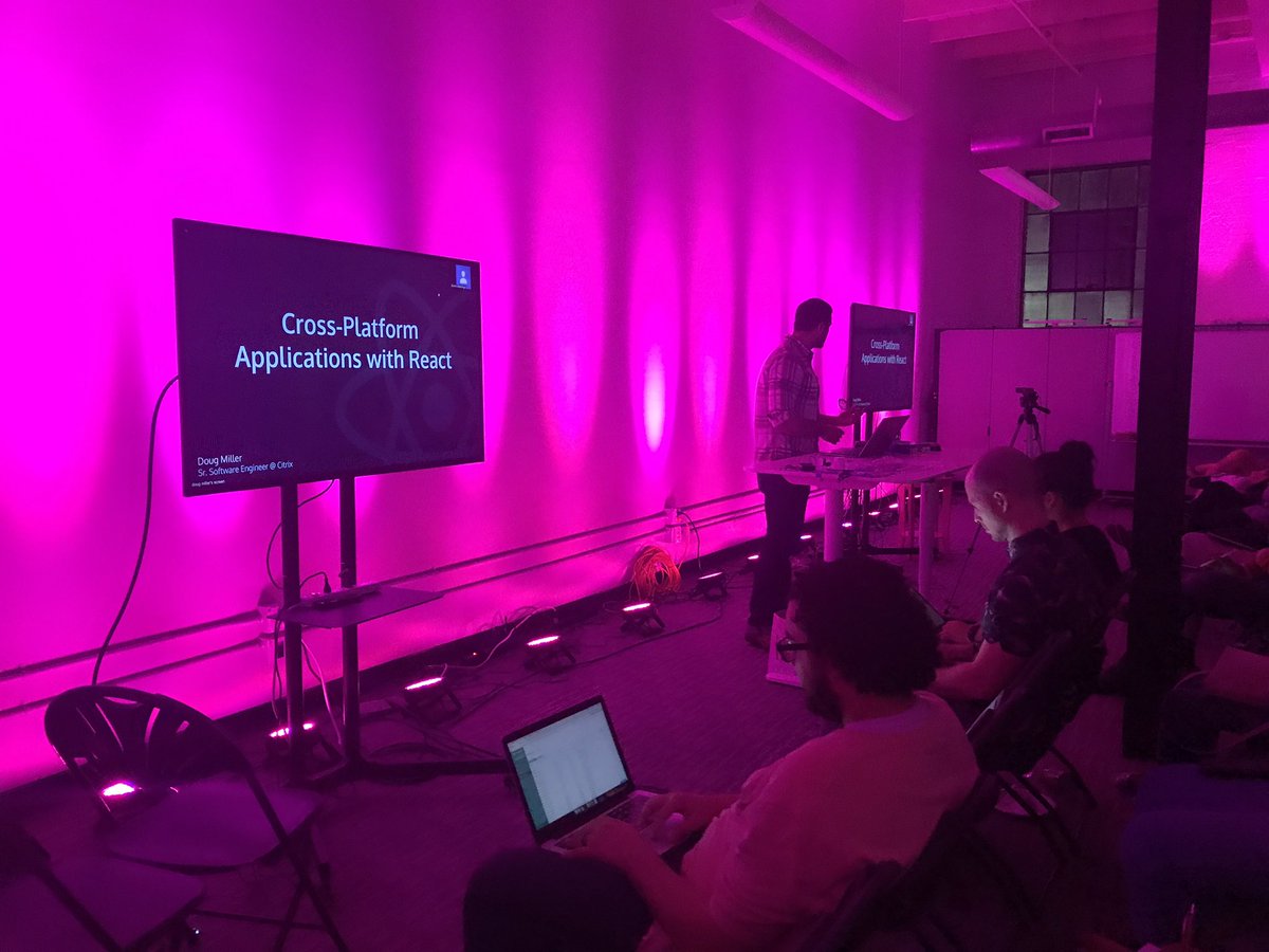 modernweb_'s tweet photo. Doug Miller of Citrix talking about cross platform apps with #reactjs and #reactnative at our Triangle #modernweb event. https://t.co/9XqwmRFLU2