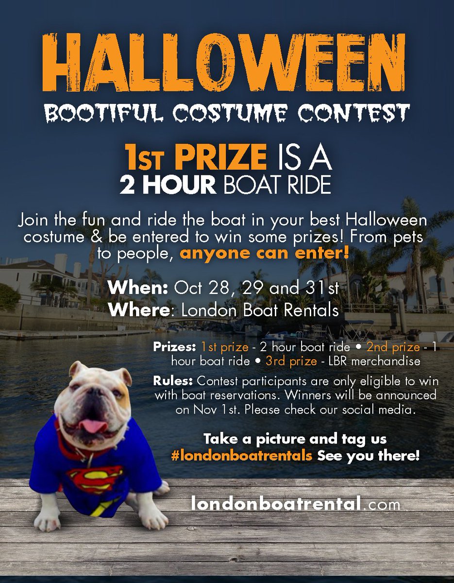 VisitLB's tweet photo. Cruise around Alamitos Bay in your costume 10/28, 29, 31 w/ London Boat Rentals &amp; be entered to win 1 of 3 prizes! https://t.co/af6ZxqJUwQ https://t.co/FZni9hJE3W