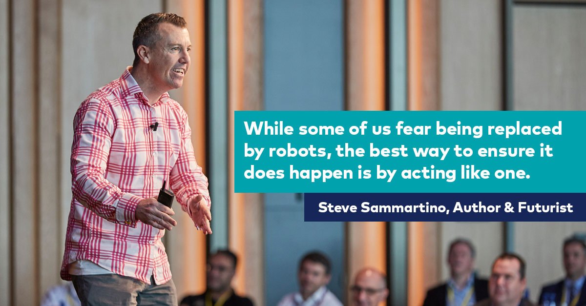 OptusEnterprise's tweet photo. #OptusYesForum keynote speaker &amp; futurist, Steve @sammartino, says "the human OS needs an upgrade..." 🤖 https://t.co/QCgifCIzDk