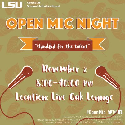 t_marieeeeee's tweet photo. My last #LSUOpenMic of undergrad be there or be ⚪️ https://t.co/n4GuzzHCy9