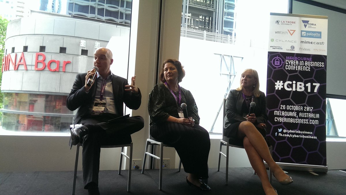 oboler's tweet photo. Panel at #CiB17 discussing #cybersecurity & boardroom. Literacy for all board members & expert directors are needed @AICDirectors https://t.co/uqZhEKiD8x