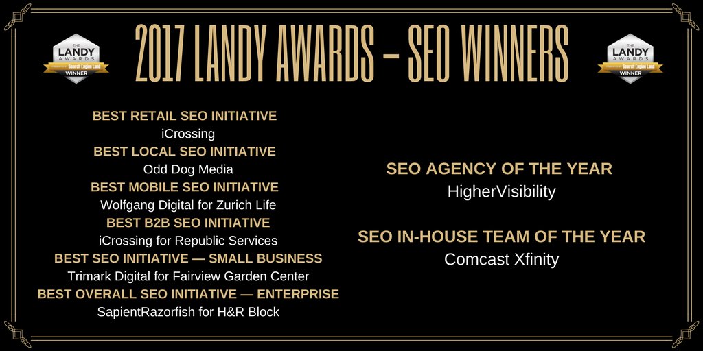 A massive congratulations and tip of the hat to tonight's winners in our #SEO categories! Job well done, all! #LandyAwards