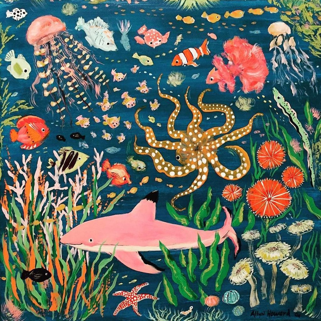 ArtworkByAllyn's tweet photo. More 'Under the Sea' 🌊 #paintings #artworkbyallyn #pinkshark #octopus #saltwaterfish #jellyfish #seaurchin #corals… https://t.co/lU5BtIiutR https://t.co/da1I6nwE9E