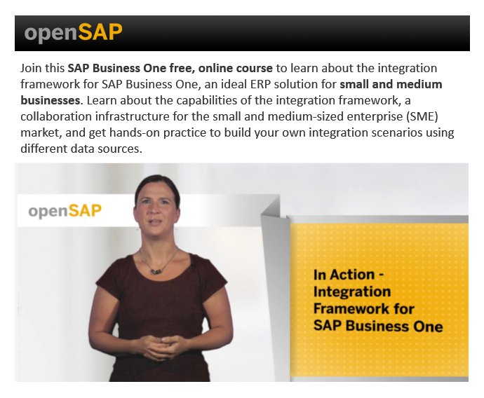 anil_marali's tweet image. Learn #SAPBusinessOne #IntegrationFramework FREE Course & build ur own integration scenarios @openSAP #SAP
Register open.sap.com/courses/ifb1