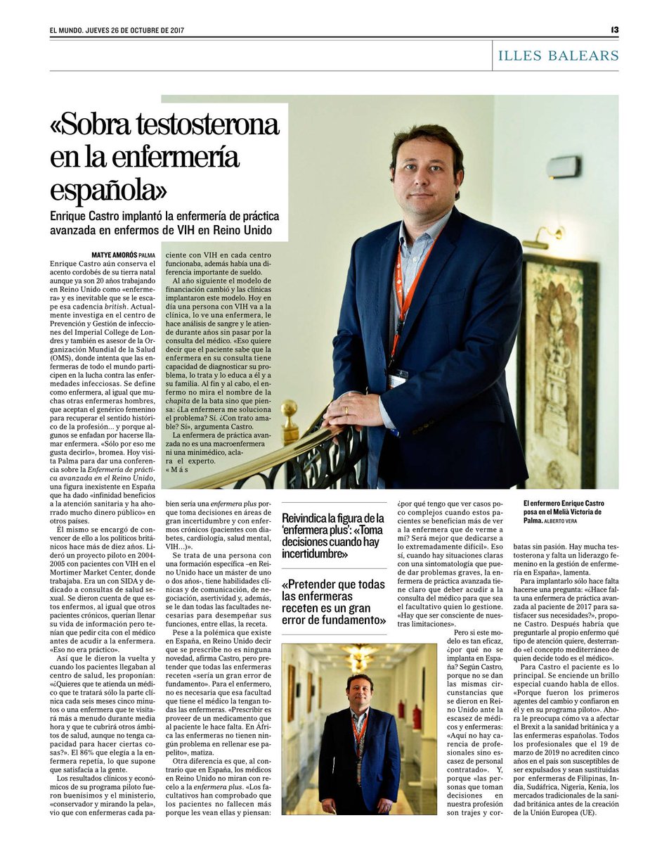 _merceVarela's tweet photo. "Falta liderazgo femenino en la gestión de #enfermería en España" Más de @castrocloud  hoy en @elmundobaleares #cuidados3i #SegPac @Coiba1 https://t.co/Y03sNdxwT9