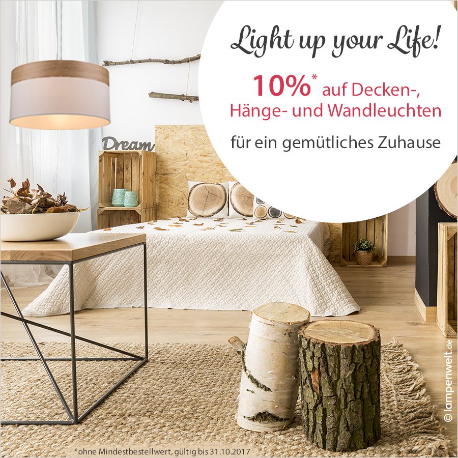 Sichere dir 10 % #RABATT* auf die Top-Wohnraumkategorien Decken-, Wand- und Hängeleuchten. Zum #Gutschein: lampenwelt.de/info/gutschein…