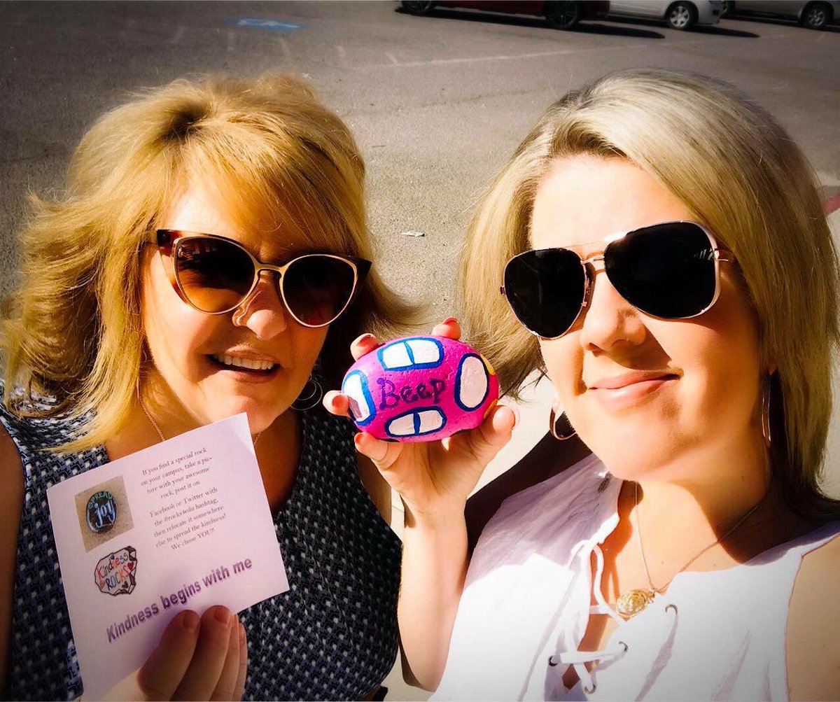 PBPanthersRoar's tweet photo. Ms. Jen &amp; Mrs. Henry visited some of the other Crane schools to hide rocks painted with kindness messages. @rocks4edu #KindnessMatters https://t.co/sko0Ctpgd4