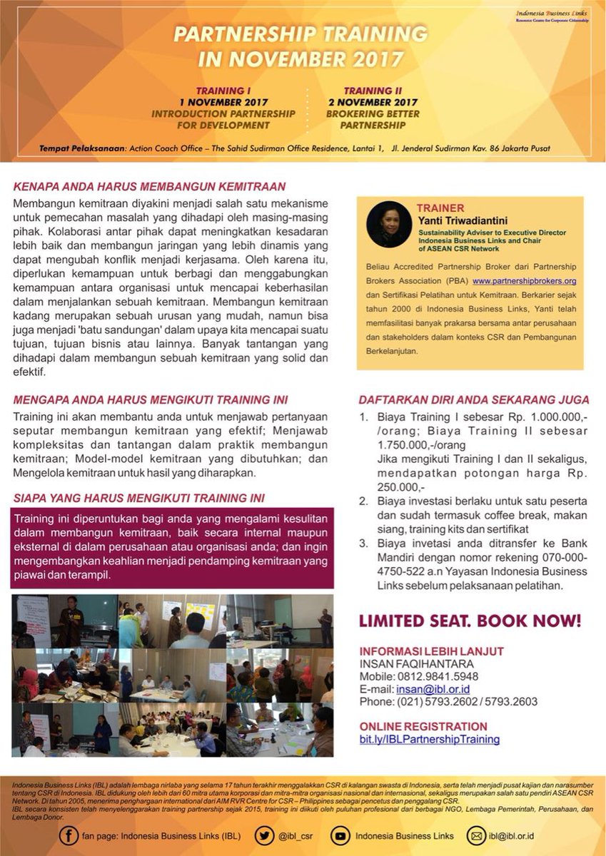 dimassetiaditya's tweet image. Indonesia Business Links "Partnership Training"
#IndonesiaBusinessLinks #IBL #PartnershipTraining
@ibl_csr