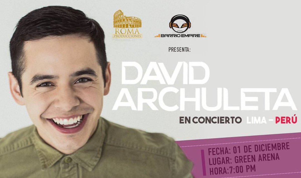 TeamIME's tweet photo. #RomaProducciones y #BarrioEmpire presentan a #DavidArchuleta en #Concierto Diciembre 1, 2017 en el #GreenArena de #LimaPeru https://t.co/lPX1bvaqxs