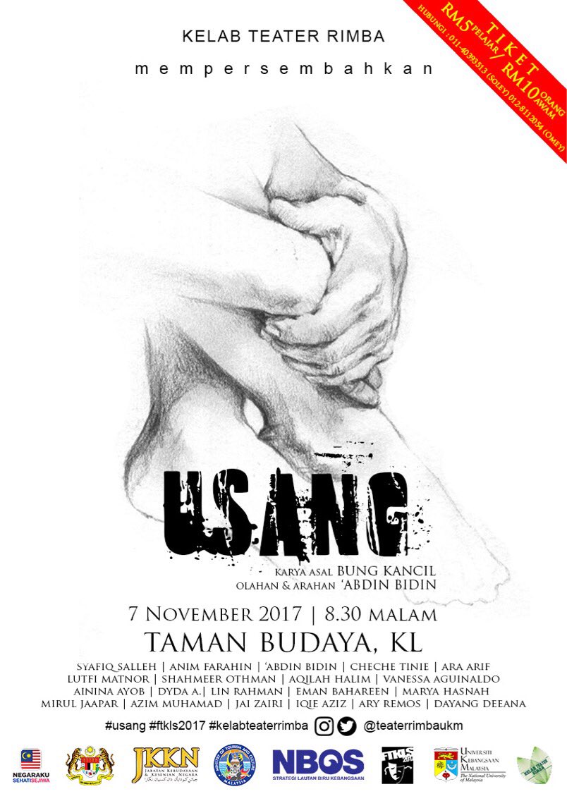teaterrimbaukm's tweet photo. Have you booked your ticket? Book it now before itβs too late! π€
#Usang
#FTKLS2017
#FTKLS
#ktr
#kelabteaterrimba
#teaterrimbaukm https://t.co/FsmVzdqokS