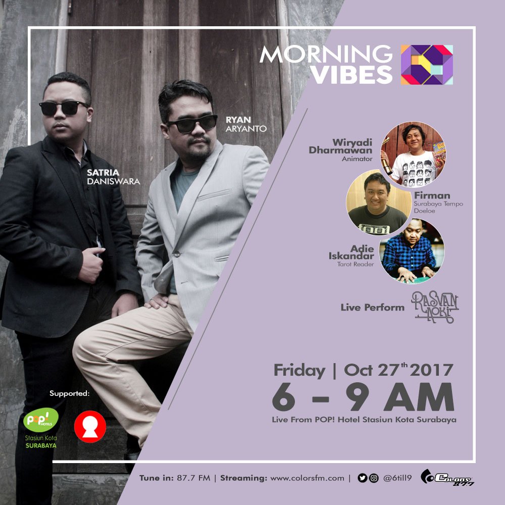 Colors Radio 87.7 FM (@colorsfm) on Twitter photo #6T9MorningVibes bakal bersiar dari <a href="/POPHotels/">POP Hotels</a> Stasiun Kota Sby yg dikenal sbg kawasan heritage. Obrolannya pun gk jauh2 dari itu. Stay on! #6T9MorningVibes bakal bersiar dari <a href="/POPHotels/">POP Hotels</a> Stasiun Kota Sby yg dikenal sbg kawasan heritage. Obrolannya pun gk jauh2 dari itu. Stay on!
