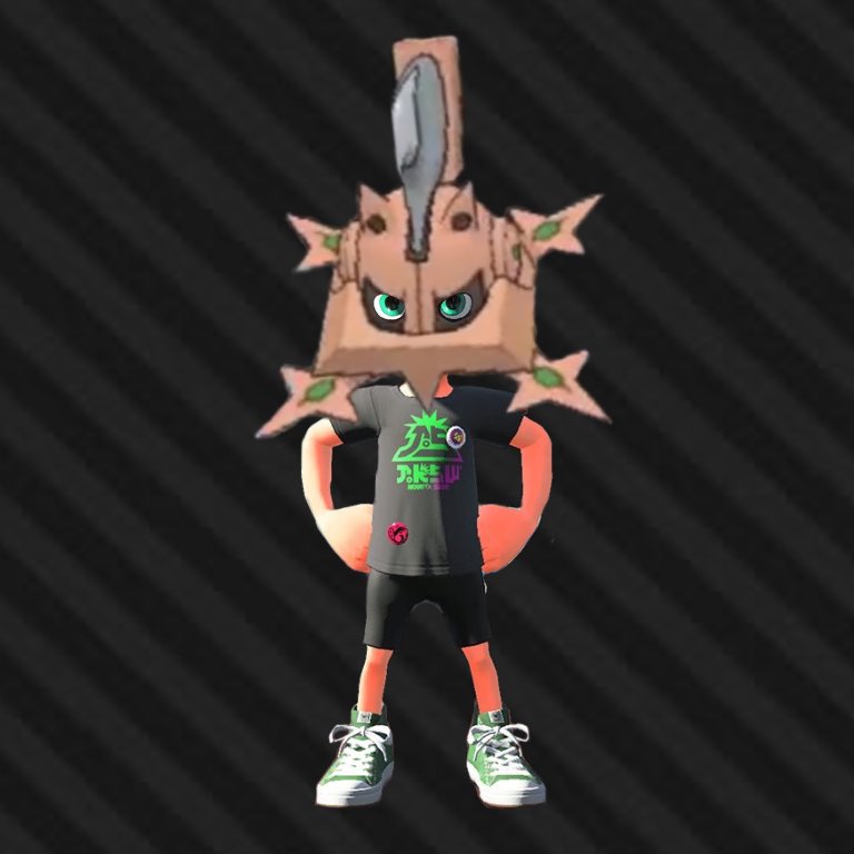 SplaToomlp's tweet image. これは「タイプ:ヌル」。“塗る”という意味の「ヌル」という名を冠する、仮面を被ったイカ。タイプ：ヌルの頭部に装着されている仮面は、その秘めたる力を制御するための装置。非常に重く、タイプ：ヌルの敏捷性の足かせにもなっている。