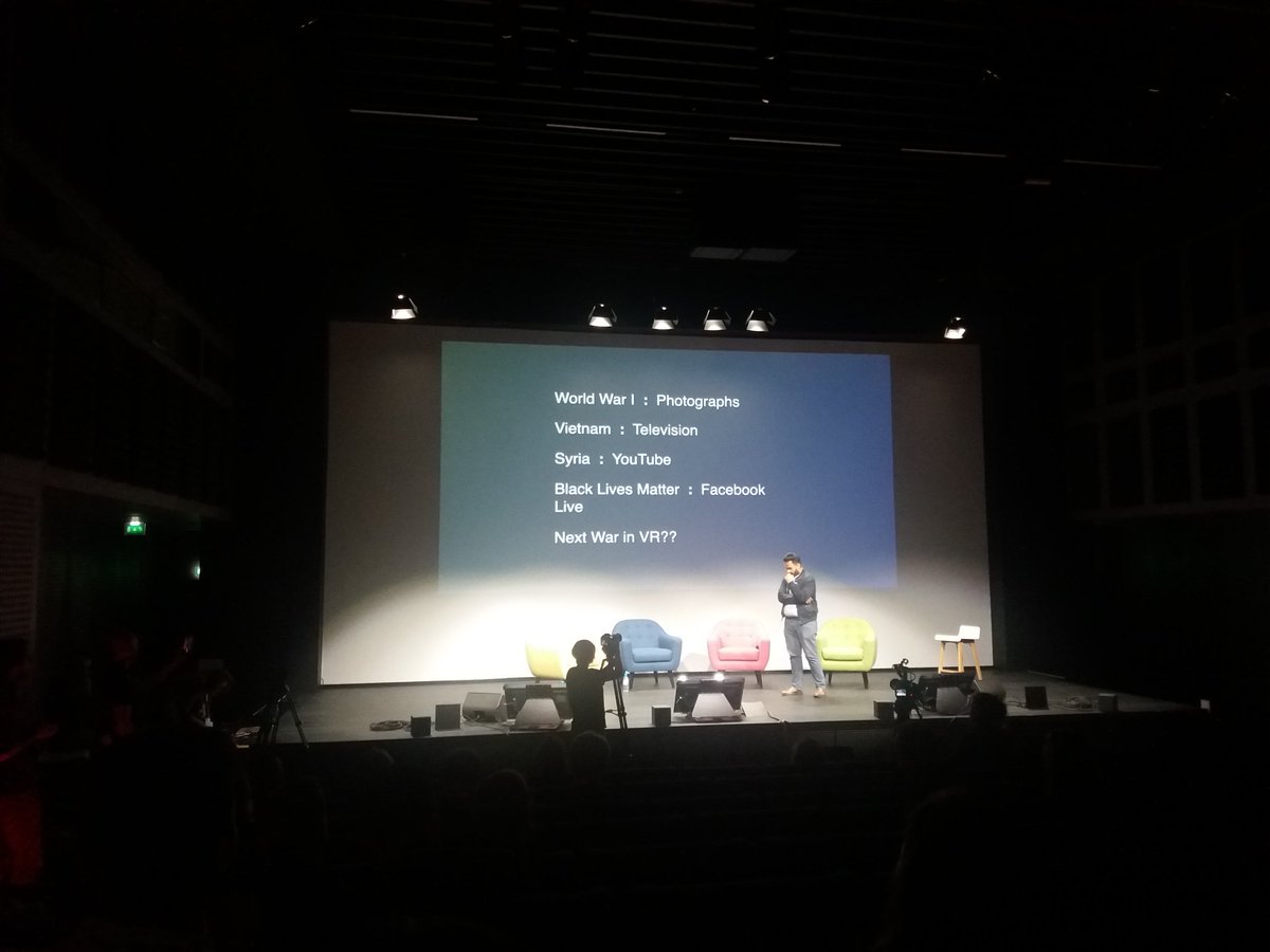 AndrinaBeu's tweet photo. Showing pain &amp; suffering hasn't worked  @gaboarora on a new storytelling paradigm for empathy &amp; peace #TFsummit17 #VR https://t.co/qI94XMTi1d