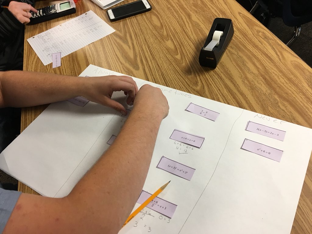 Shmoehle's tweet photo. Sometimes? Always? Never True? Ss engaged in Sorting Equations and Identities #8MP #FAL #mathshell #collaboration #LakerNation #WeAreLCTC https://t.co/hWMpHtfQL9