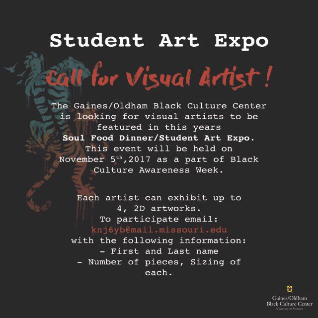 GOBCC's tweet photo. We’re looking for artists to showcase during Black Culture Awareness Week. Spread the word #ArtIsExpression https://t.co/w4zNImgT2a