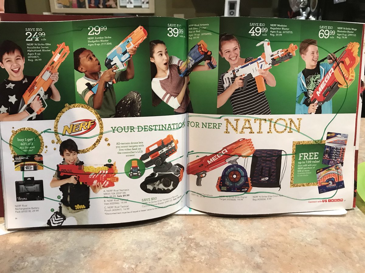 Toys R Us Christmas catalog showed up and my 7 year old circled every Nerf gun. #safetyglasses4Christmas