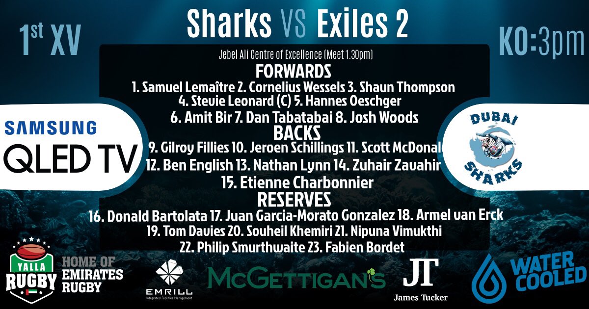 DubaiSharksRFC's tweet photo. Teamsheet is out! #dubaisharksrfc #dubaisharks #proud2beashark https://t.co/mSp0hcGkgv