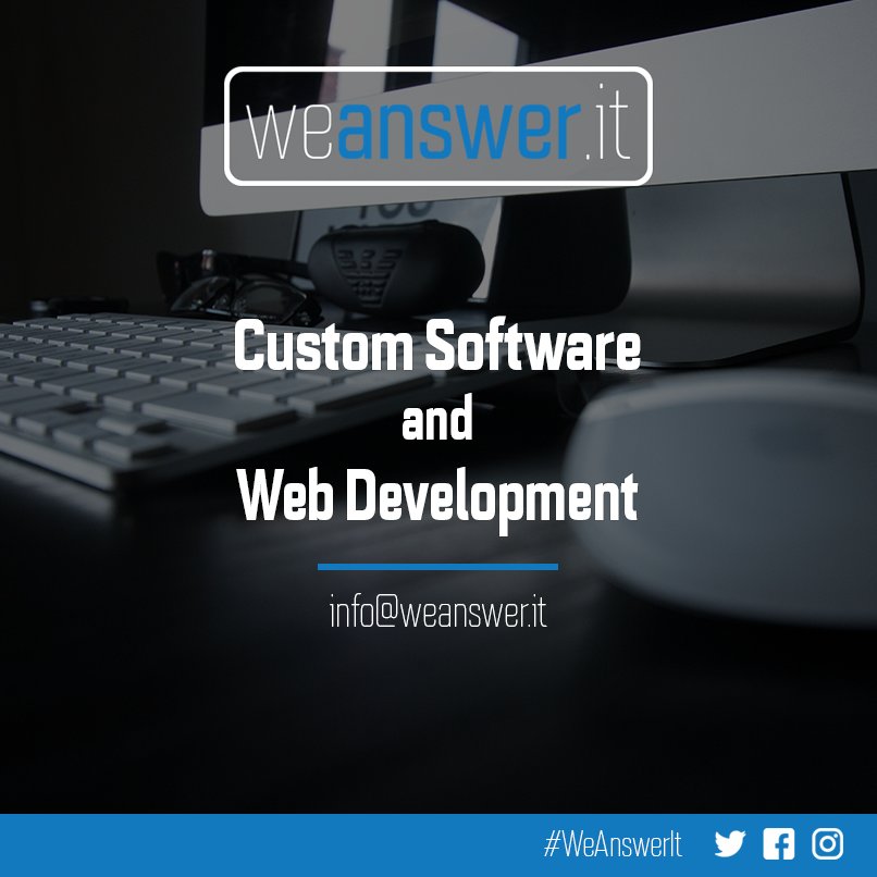 WeAnswer_It's tweet photo. We Answer It offers custom solutions in software and web development.

For more info visit https://t.co/lLeq98bnLU

#WeAnswerIt https://t.co/4609i5Uwax