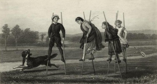 GonzagueEspDas's tweet image. &quot;Entre les heures de cours&quot; ➡️ gravure de William Greatbach 🇬🇧 (XIXe s.) #Échassiers #Pilotis #Folklore #Ecole #Gascogne #Landes