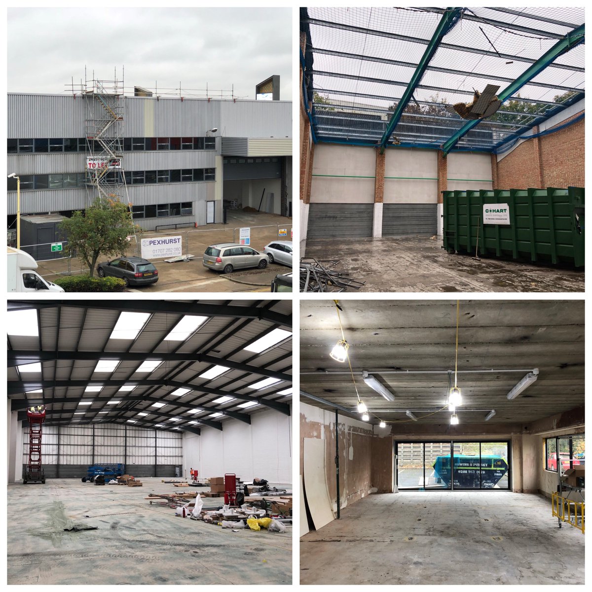Pexhurst's tweet photo. Positive site progress meeting - Refurb of 52,000 sq ft shed/office space, across 3 units in Staples Corner. @mhollisllp #welovesheds https://t.co/xRbfr7S5wW