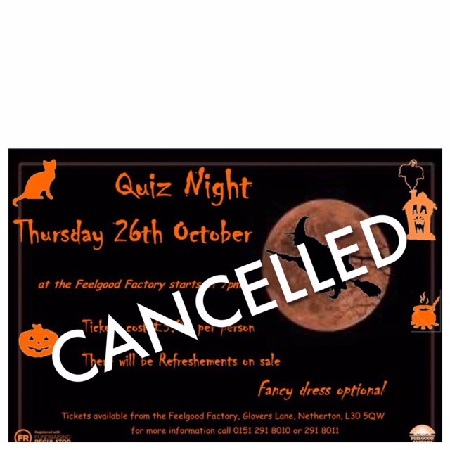 Our Halloween Quiz is cancelled this evening due to low numbers, sorry for any inconvenience.  Refunds will be given for tickets bought. RT