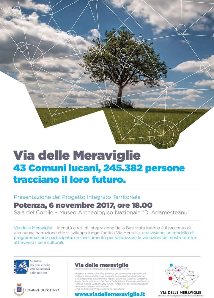 Lunedì 6 novembre, ore 18, sarà presentato #ViadelleMeraviglie: il racconto di una nuova narrazione lungo l'antica Via Herculia #basilicata